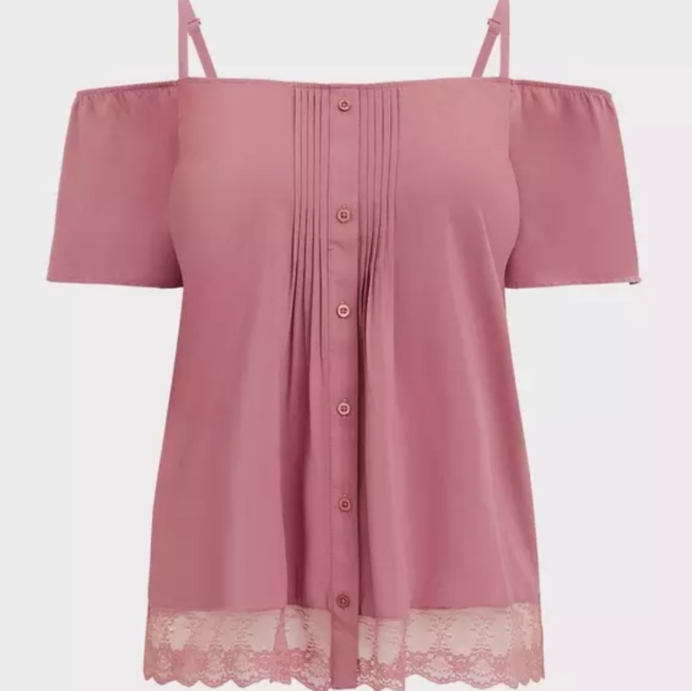 TORRID MAUVE Challis Cold Shoulder Button down blouse top 00 = 10 / 12 Large